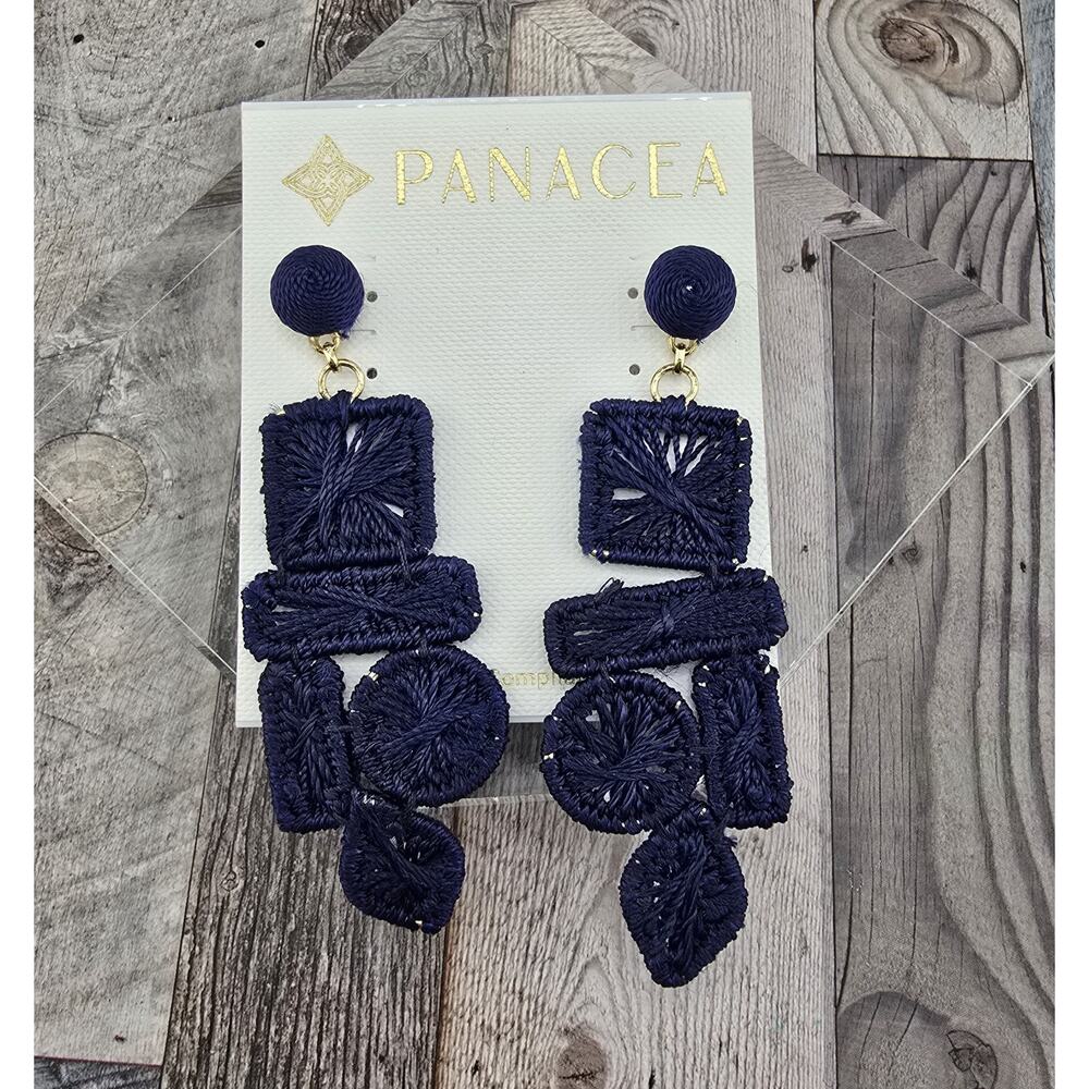 Panacea Gold Plated Blue Thread Shaped Drop Dangle Post Earrings